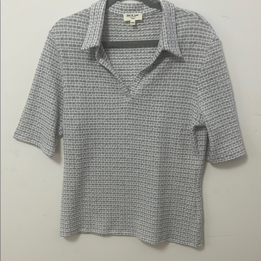 Kim & Cami Gray Textured Short Sleeve Polo Shirt Size XL